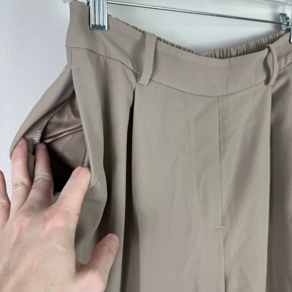 Reiss Petite Elastic Waist Wide Leg Trousers Mink Neutral Beige Pants Size 4R - Picture 5 of 8